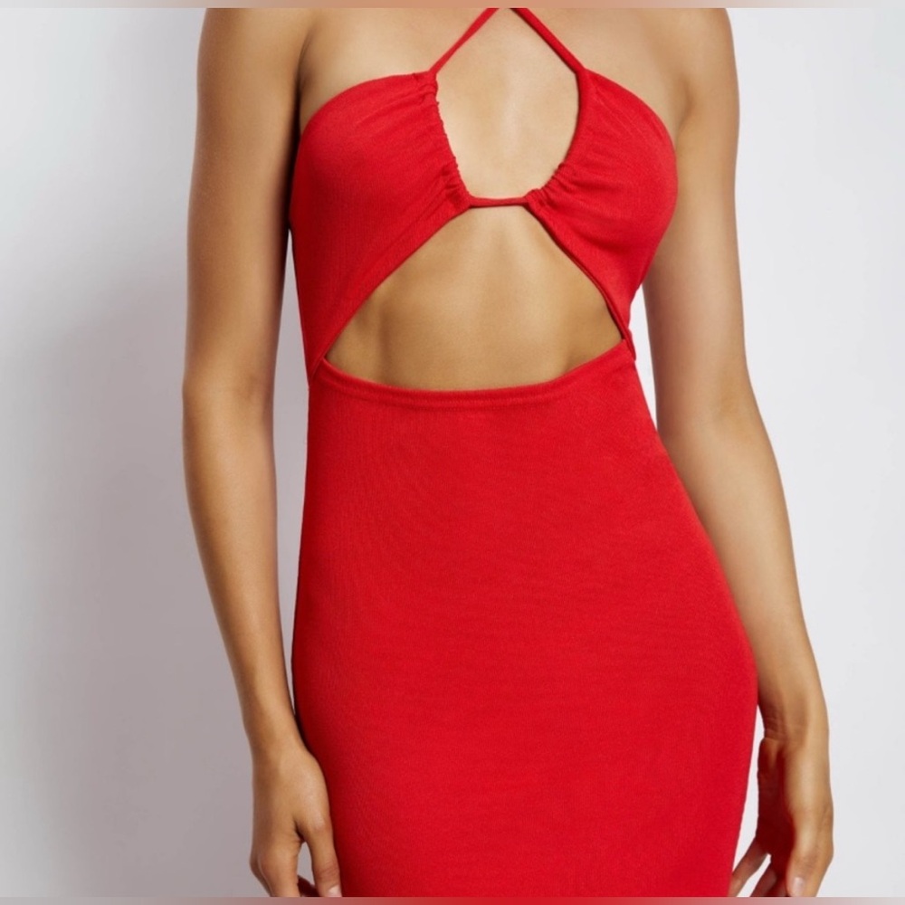 Meshki Red Cut-Out Midi Dress - Picture 3 of 10